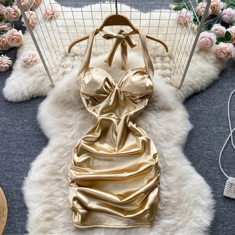 gold satin bodycon dress Perfect Glow Strapless Pleat A-Line Satin Mini Dress main image 0
