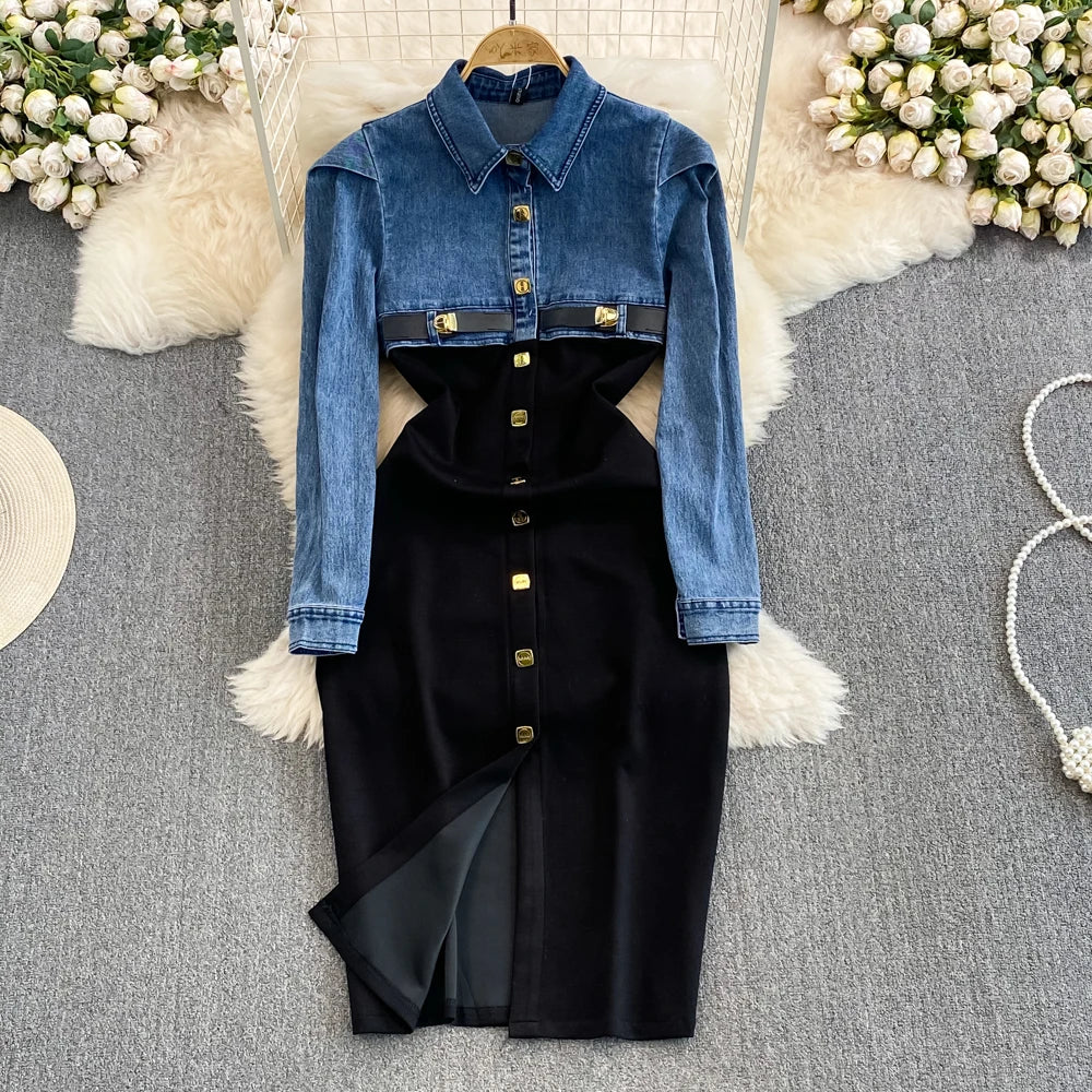 white christmas dresses Cut-out Denim Midi Dress – A Fashionistas Kollection main image 0