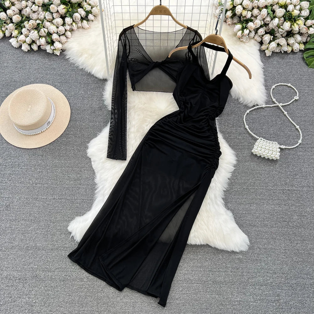 elegant two piece dress set CHIC AF POLKA DOT TWO PIECE SET – AKIRA main image 1