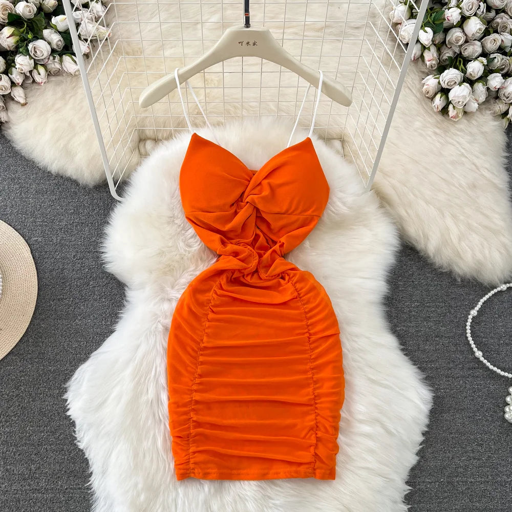 Elegant Ruched Orange Bodycon Mini Dress on Luulla