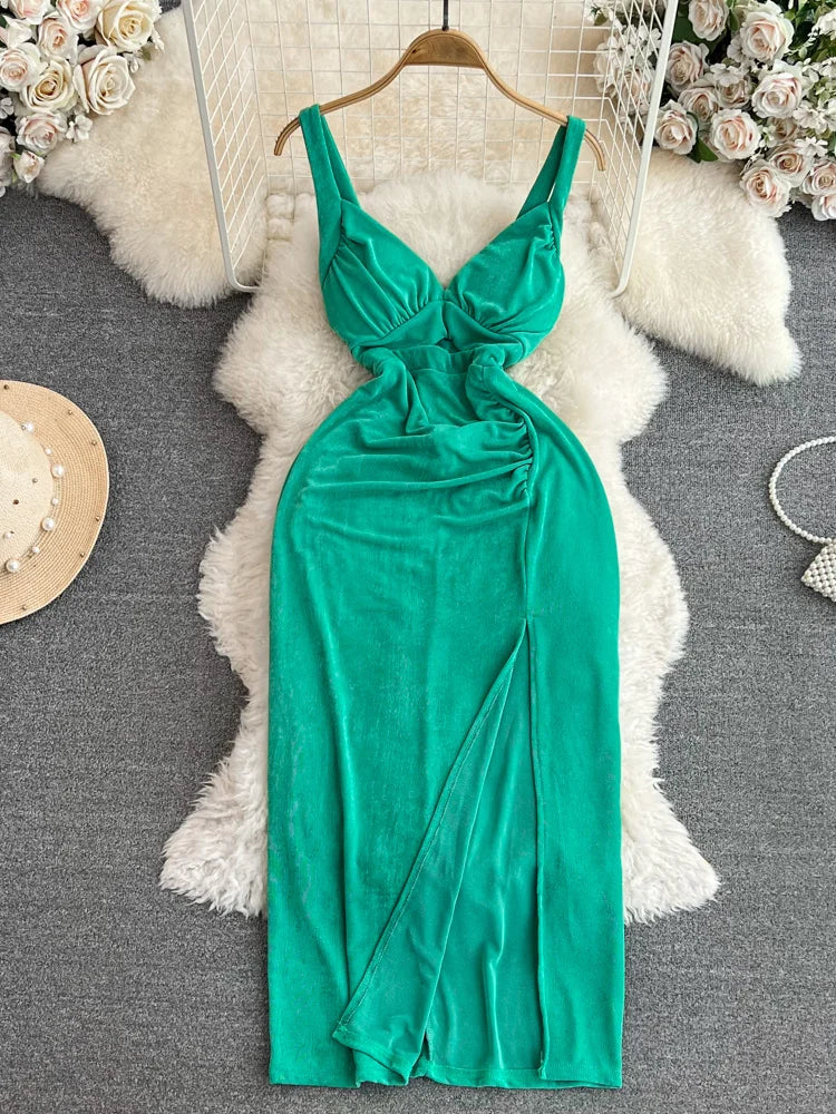 slim fit dress slacks Mac Duggal - Green Sleeveless V Neck Bow Detail Mermaid Gown