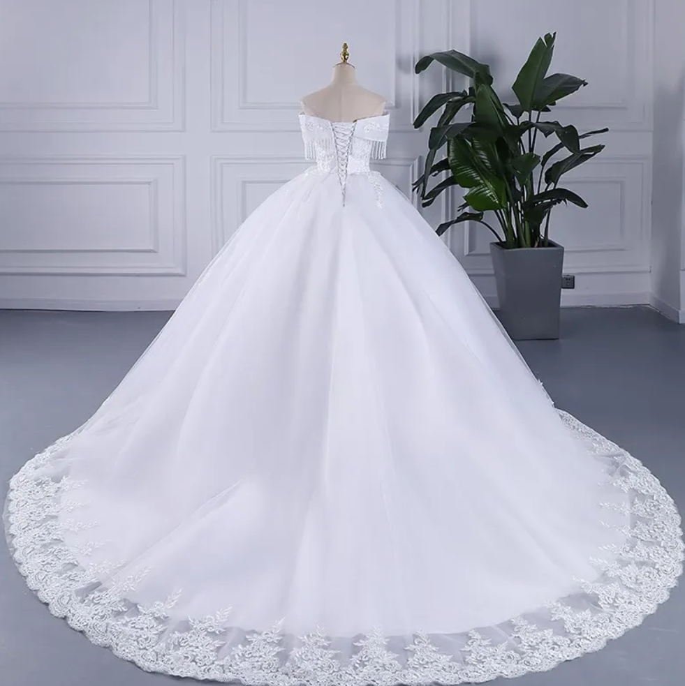 Luxurious Ball Gown Long Sleeves Sparkly Sweep Train Wedding Gown TWA012