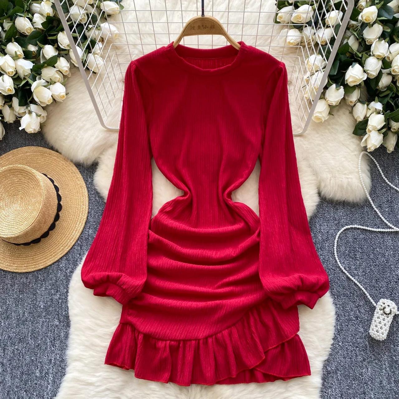 Chic Red Velvet Dress With Cut-out Design