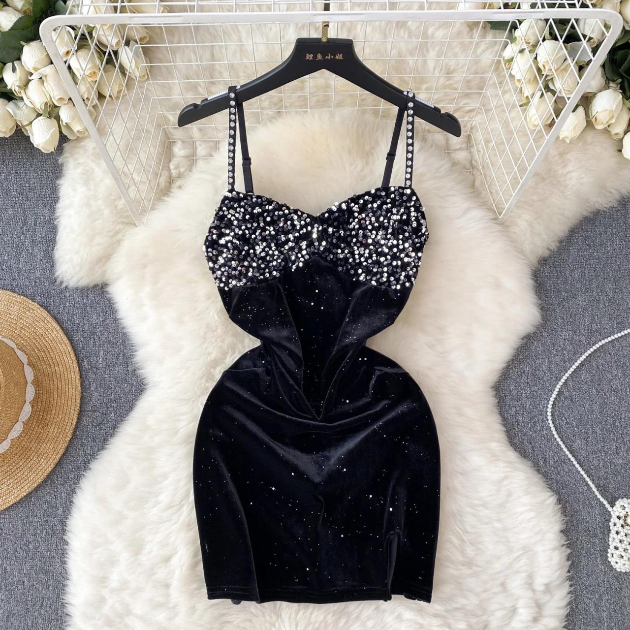 black velvet dress with rhinestones Ulla Johnson Loulou Swarovski Velvet Embroidery Midi Dress main image 1