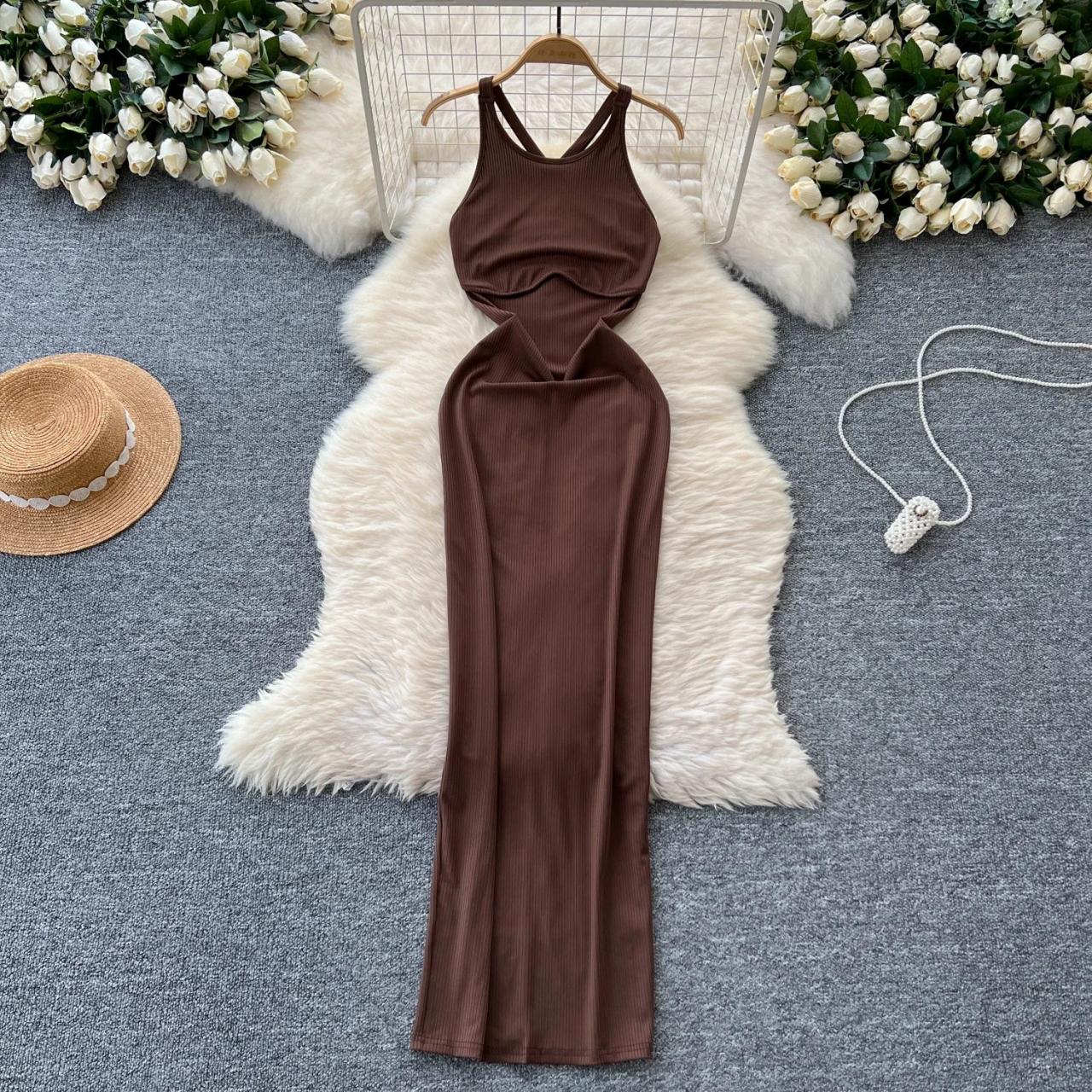 korean brown dress Girly Doll Waist Ribbon One-Piece Dress 【Korean Fashion】