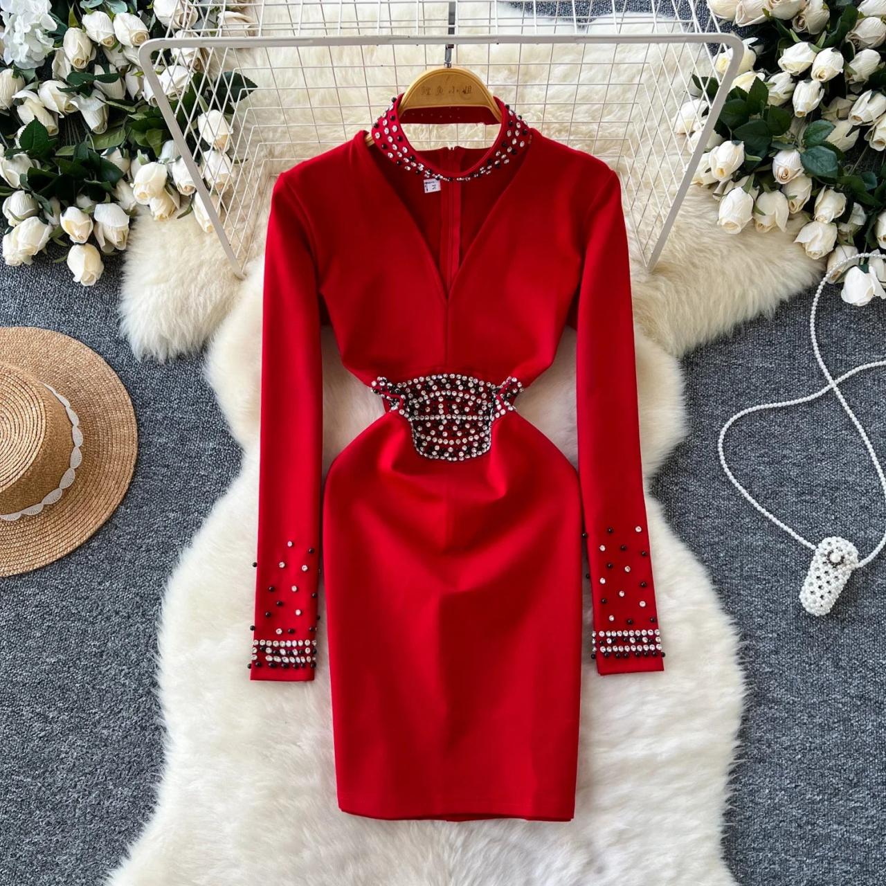 fitted lace wedding dress Everlee Plus Size Red Long Sleeve Bodycon Dress– Hello Curve