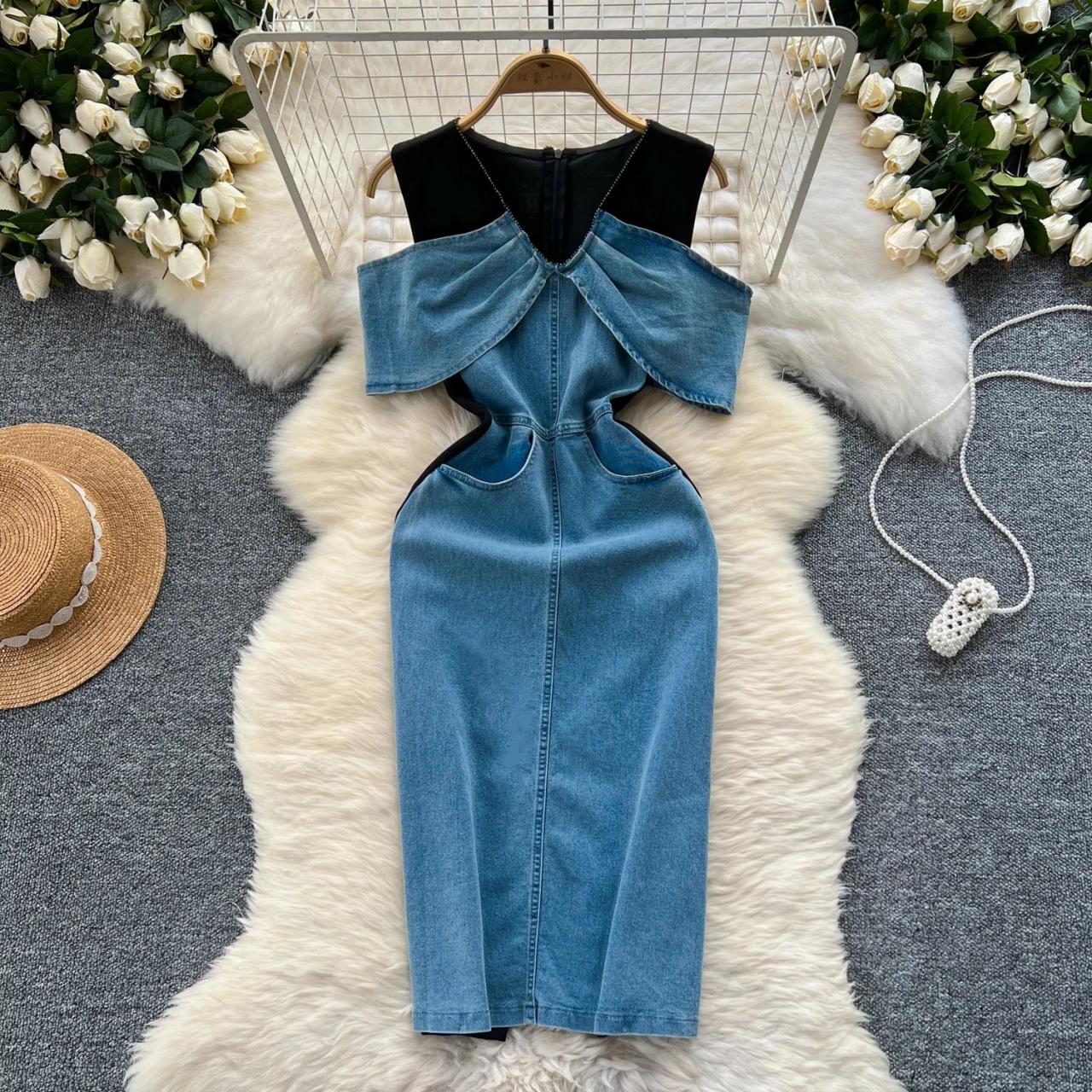white christmas dresses Sofia Denim Maxi Bodycon Dress main image 0