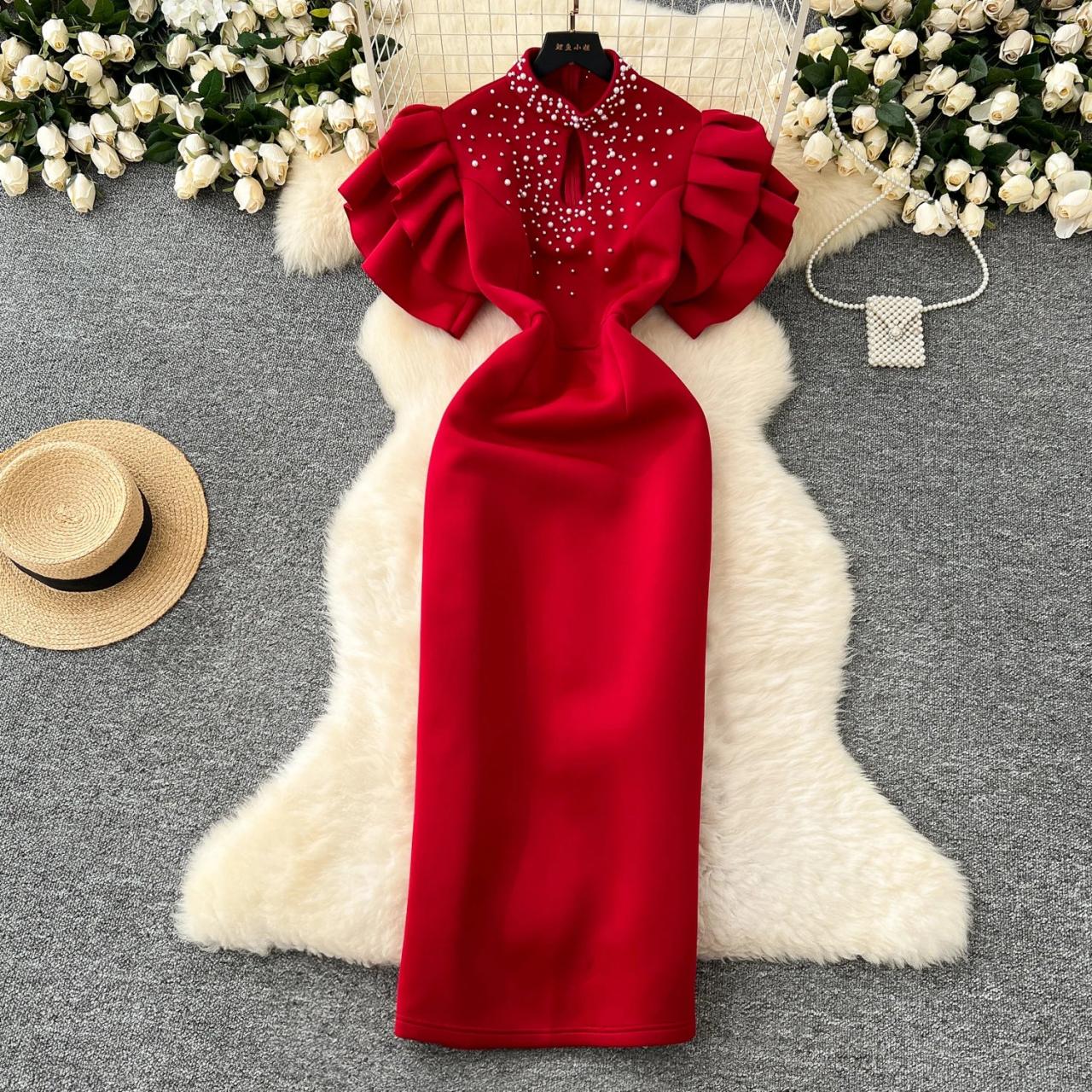 beaded midi dress with sleeves ARCHIVE
