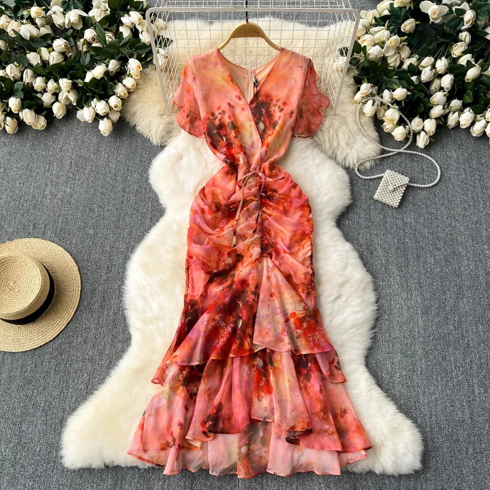 flowy floral wrap dress Hope & Ivy Samantha Flutter Sleeve Maxi Wrap Dress
