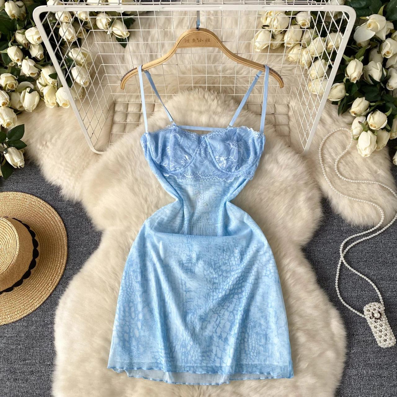 Sleek Blue Velvet Dress With Adjustable Straps on Luulla