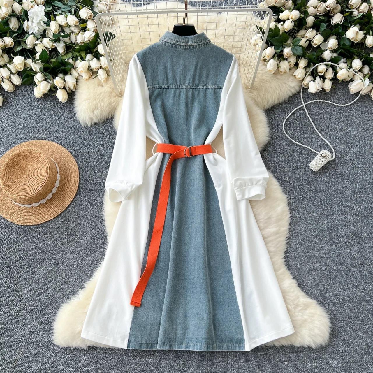Denim Overlay Flowy White Shirt Dress Denim Overlay Flowy White Shirt Dress