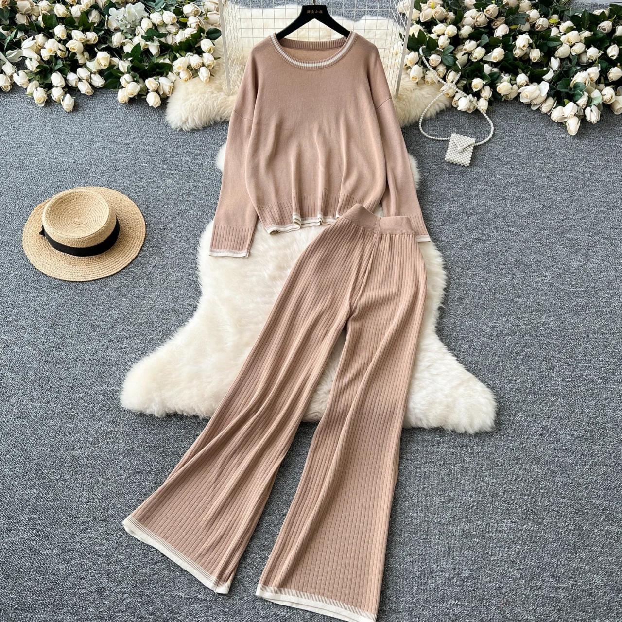 Cozy Knit Lounge Set With Flared Pants on Luulla