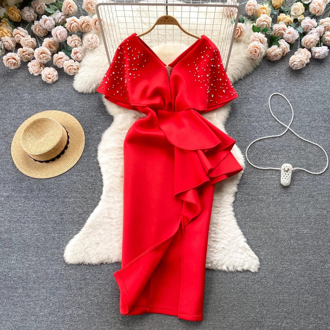 open lace back dress Elegant Halter Black Satin Red Floral Print Ruffle V-Neck Maxi Dress L / Black main image 0