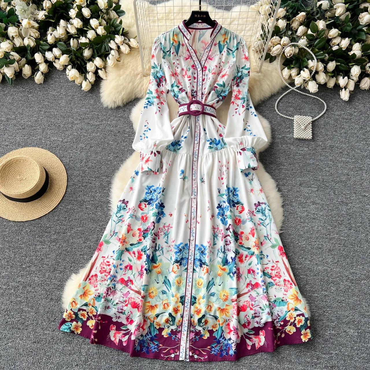 floral high waist maxi dress Black Floral Print V Neck Wrap High Waist Maxi Dress main image 0