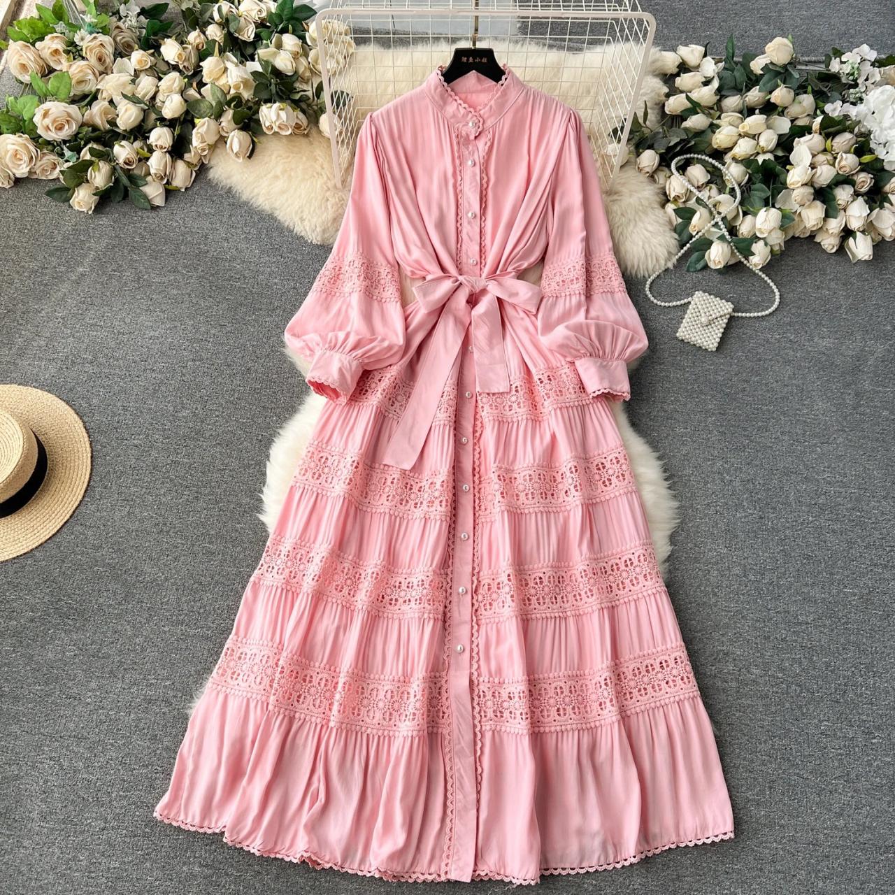 chinese dress ladies Vintage Pink Lace Appliques Tea Length Wedding Dress