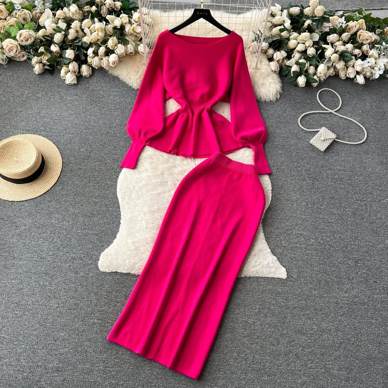 Vibrant Pink Two-piece Dress With Cutouts