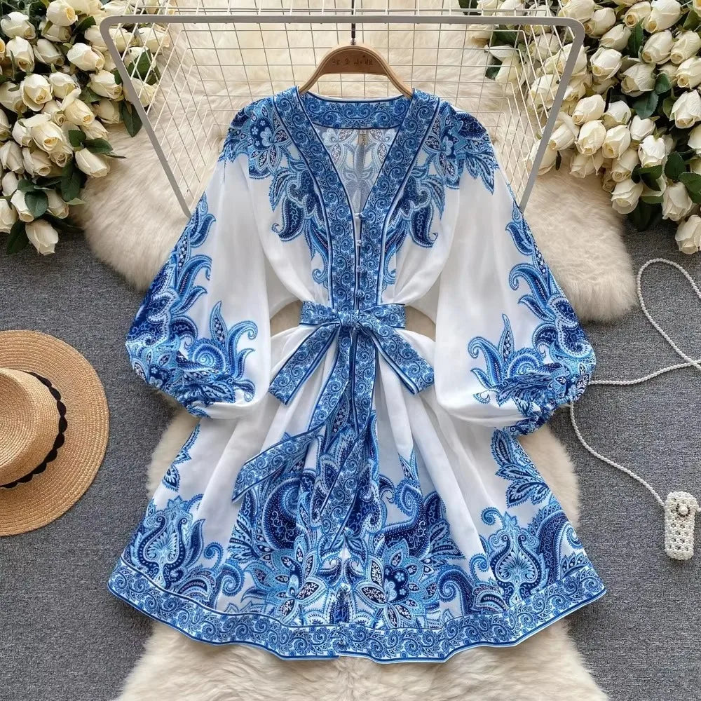 white and blue paisley dress Celerie Dress - Effervescent Paisley - White/Blue/Navy