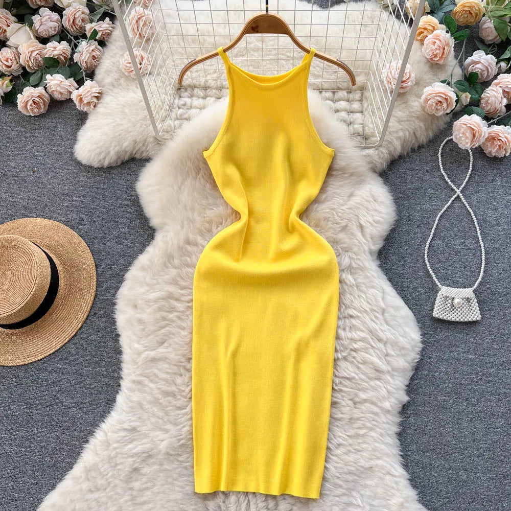 Vibrant Yellow Sleeveless Bodycon Maxi Dress