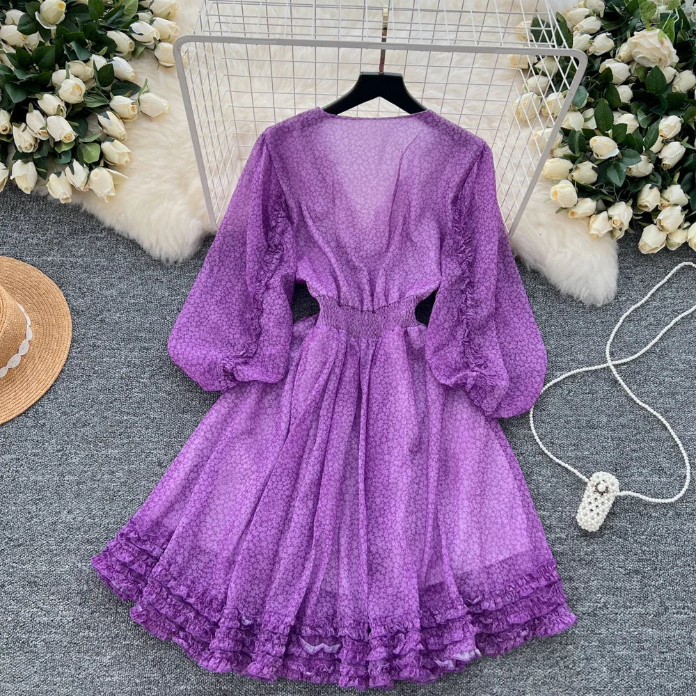 purple chiffon dress with sleeves Purple Chiffon Maxi Dress - A-Line Silhouette with Flared Sleeves 5116