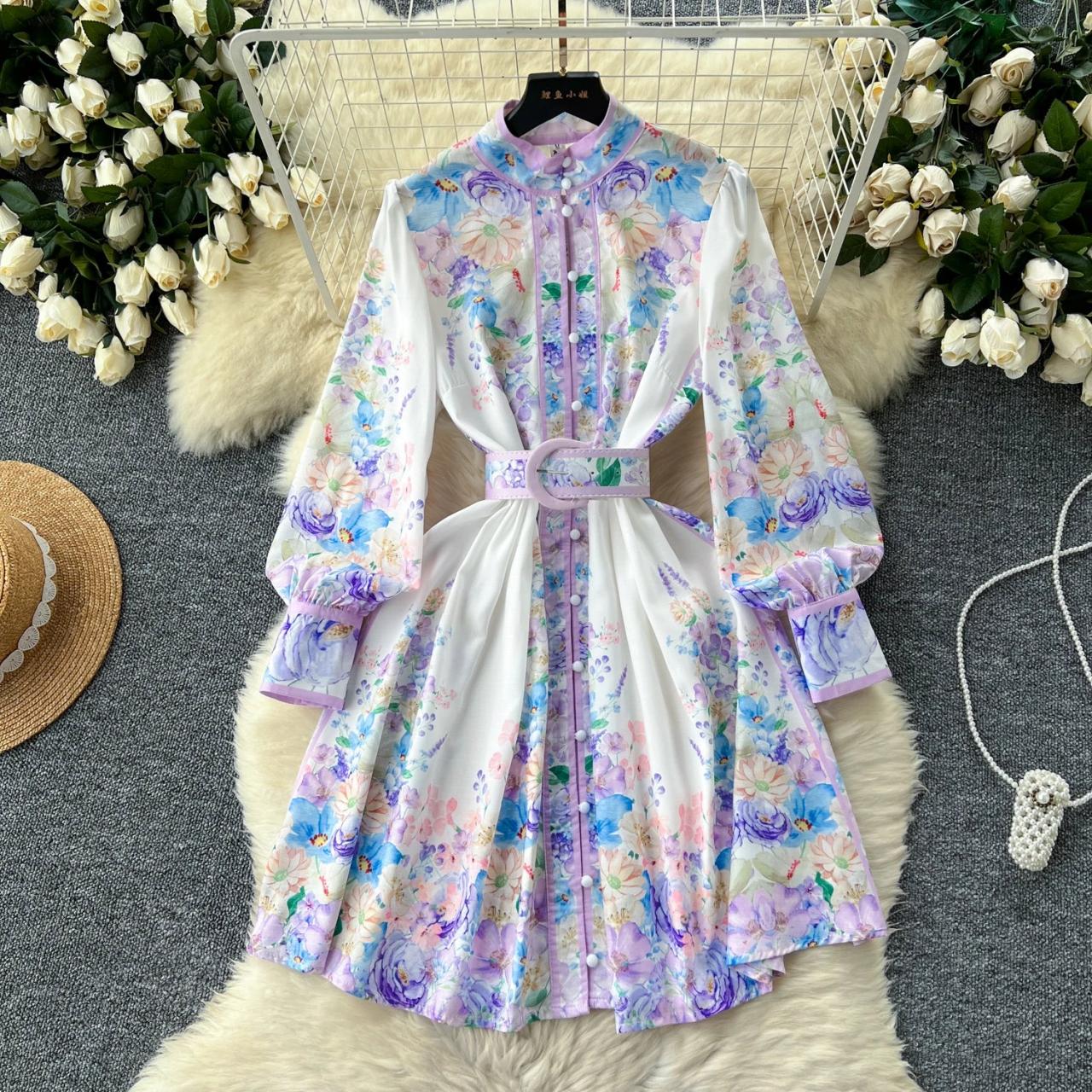 white christmas dresses Navy Floral Chiffon V-Neck Long Sleeve Maxi Dress – PinkBlush main image 0