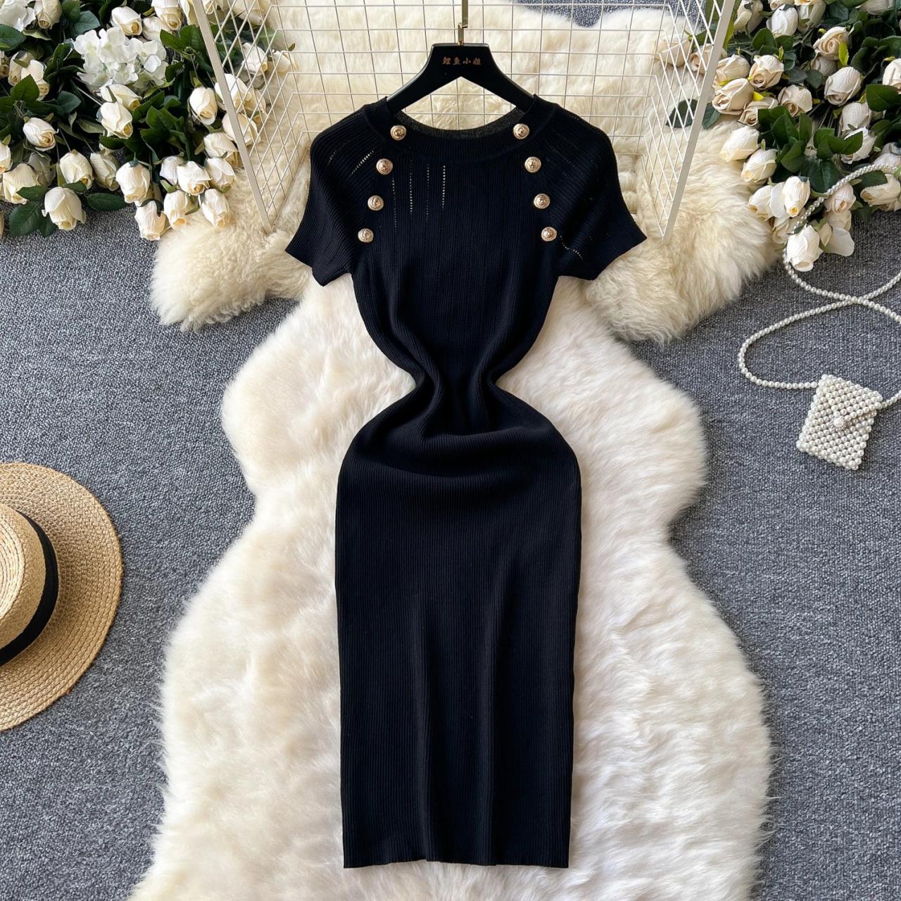 knee length dresses for ladies Self Portrait Ribbed Knit Midi Dress - Yellow main image 1