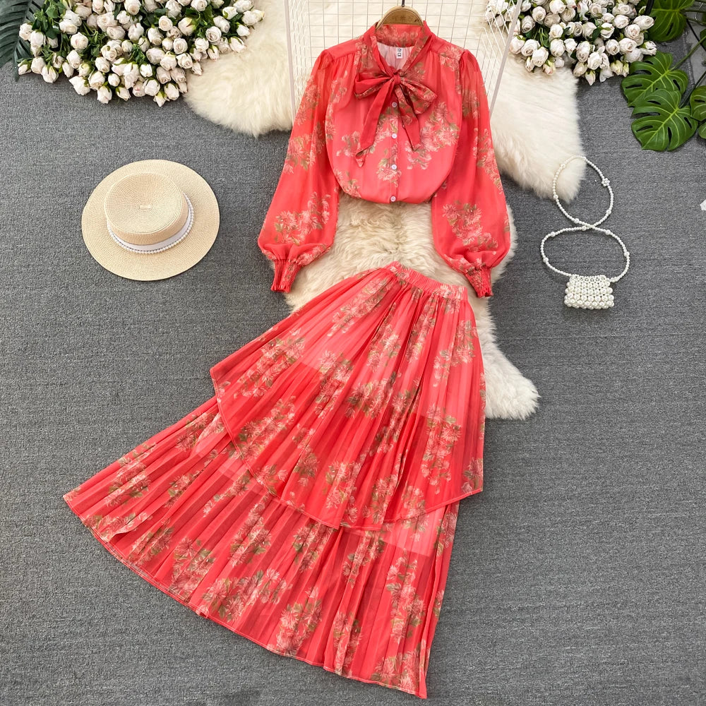 Floral Chiffon Blouse And Skirt Set Outfit on Luulla Floral Chiffon Blouse And Skirt Set Outfit on Luulla