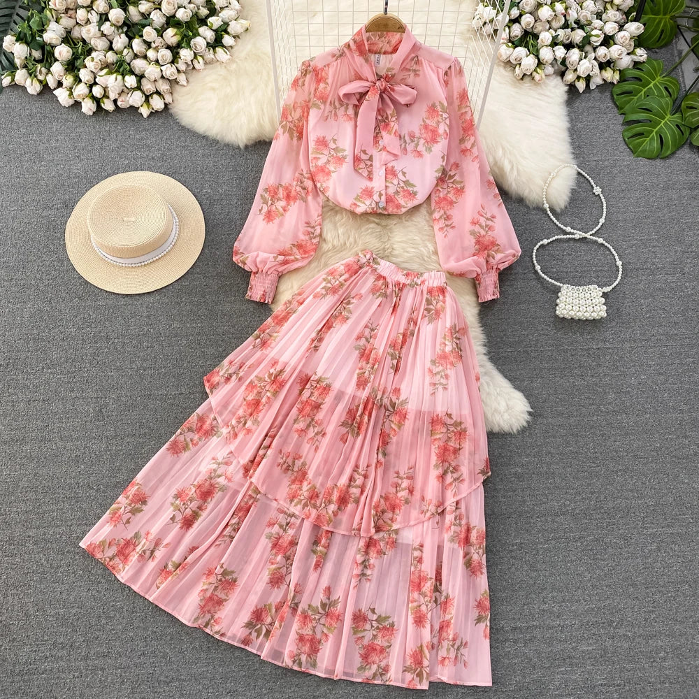 Floral Chiffon Blouse And Skirt Set Outfit on Luulla Floral Chiffon Blouse And Skirt Set Outfit on Luulla