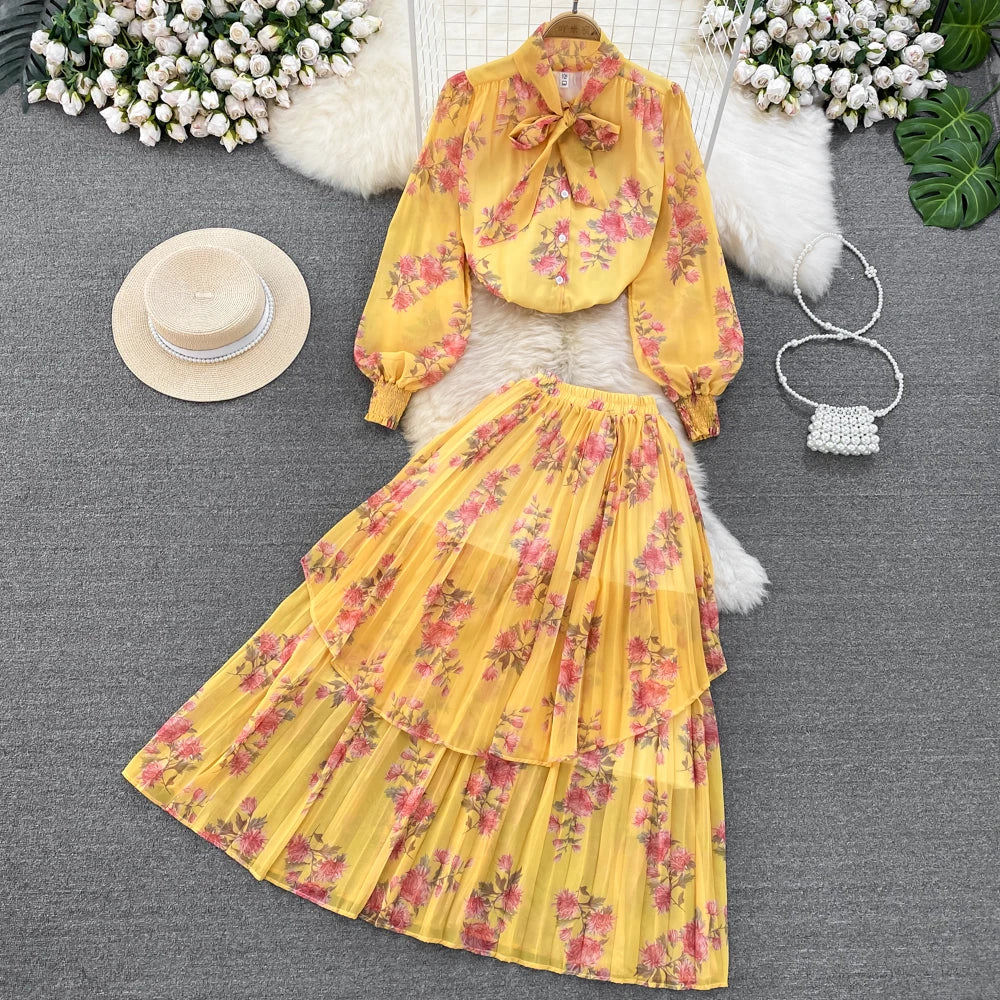Floral Chiffon Blouse And Skirt Set Outfit on Luulla Floral Chiffon Blouse And Skirt Set Outfit on Luulla