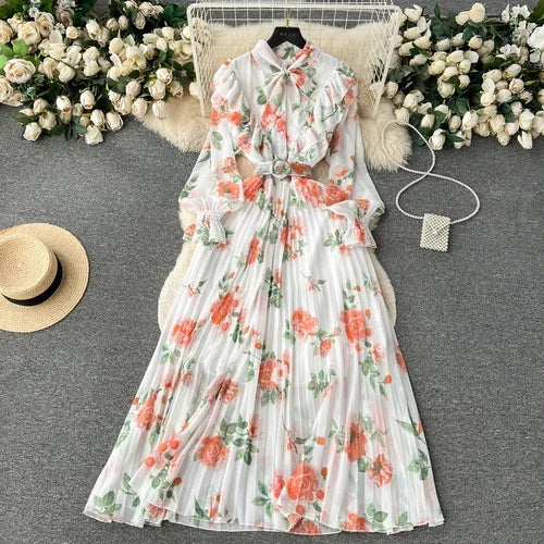 chinese dress ladies Lavender Floral Print Chiffon Maxi Dress main image 1