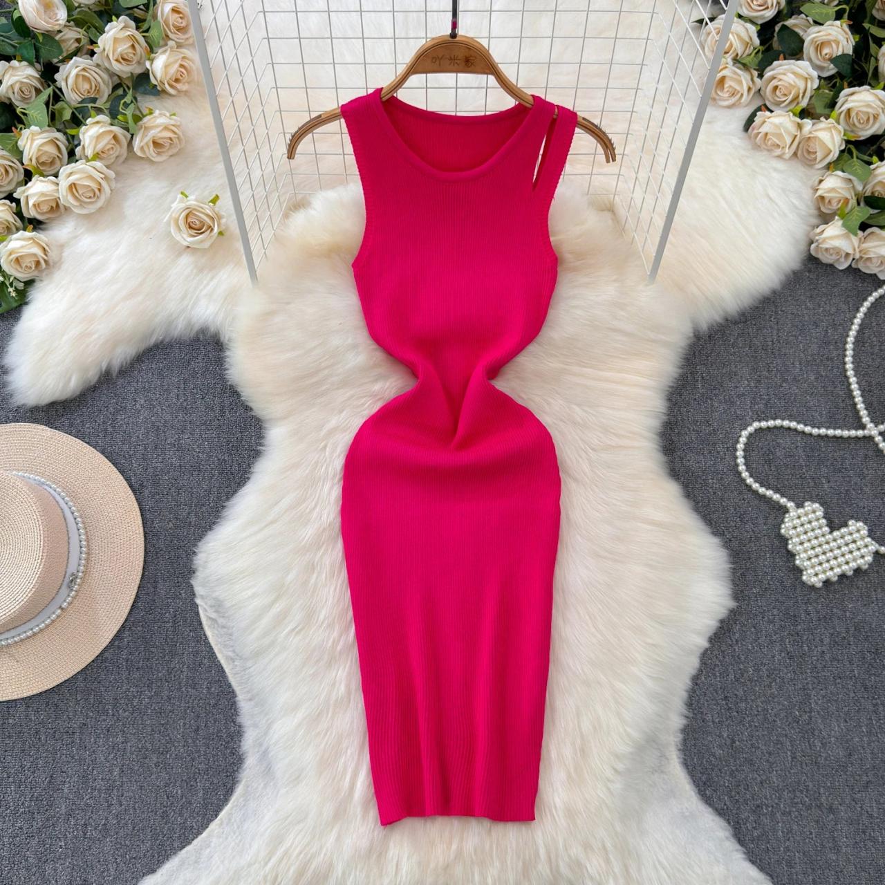 Sleeveless Fitted Red Midi Dress For Women on Luulla