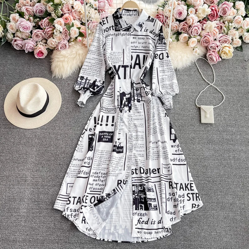 strapless open back dress Silky Knit Newspaper Print Shift Dress – Lucindas on-line main image 0