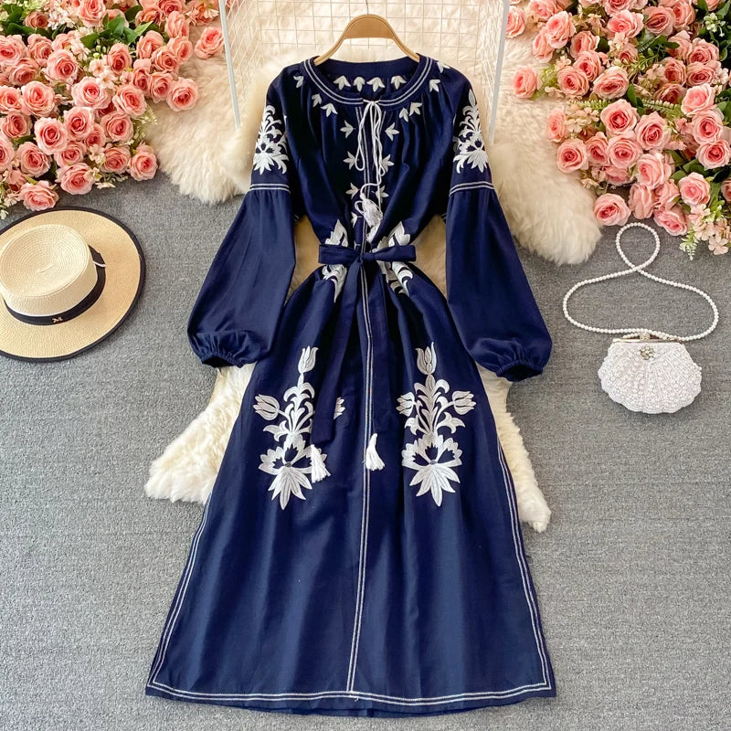 knee length dresses for ladies Dusk Serenade Maxi Dress Navy/Yellow / M