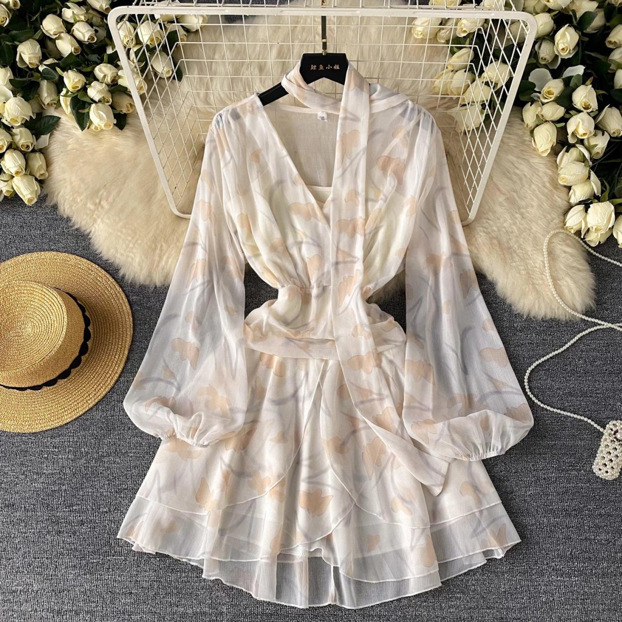 white christmas dresses Riasi Ruffle Hem Chiffon Mini Dress in Mint , V Neck main image 1