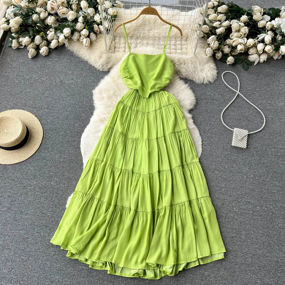 Vibrant Green Maxi Dress With Spaghetti Straps