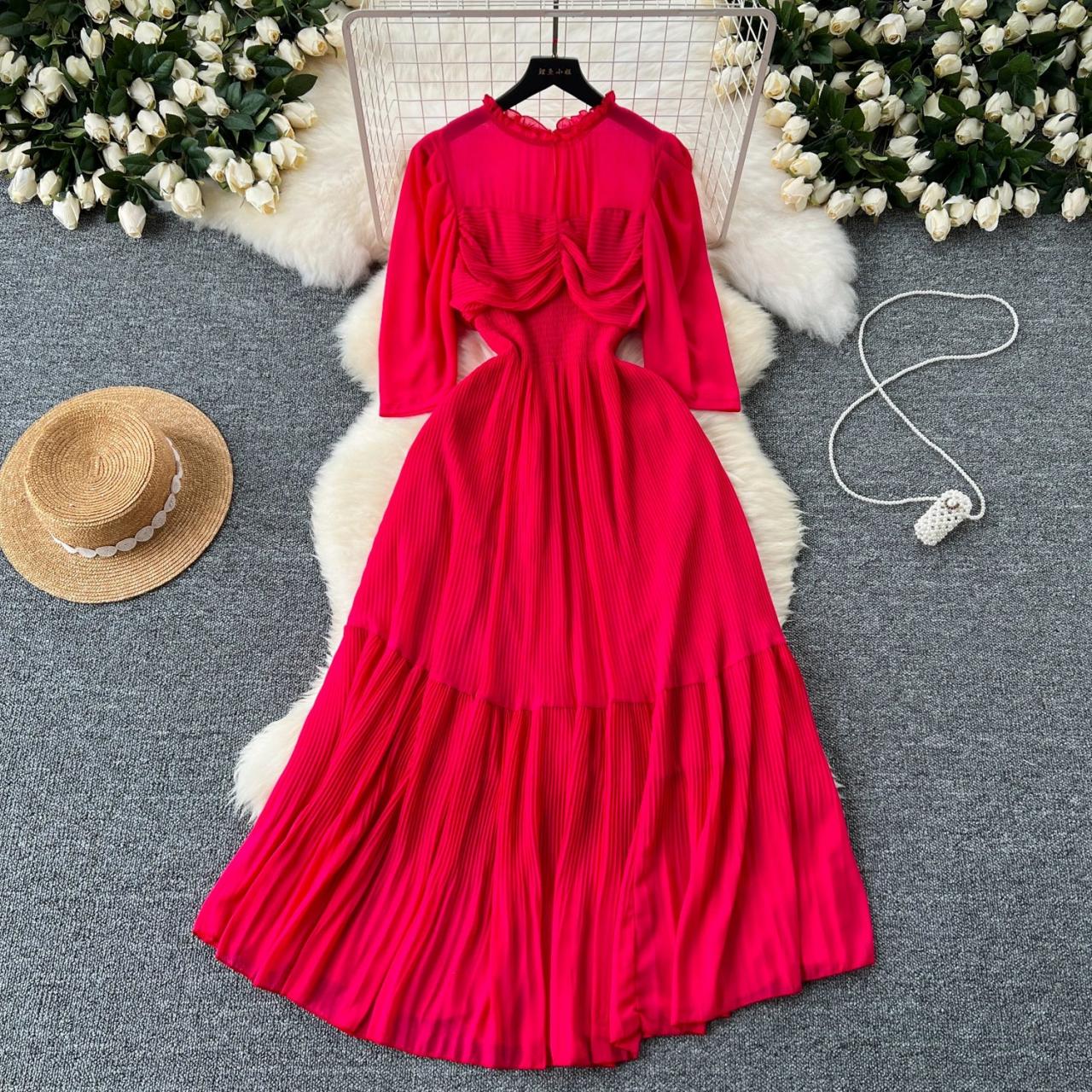 Red Long Sleeve Flowy Maxi Dress Chic