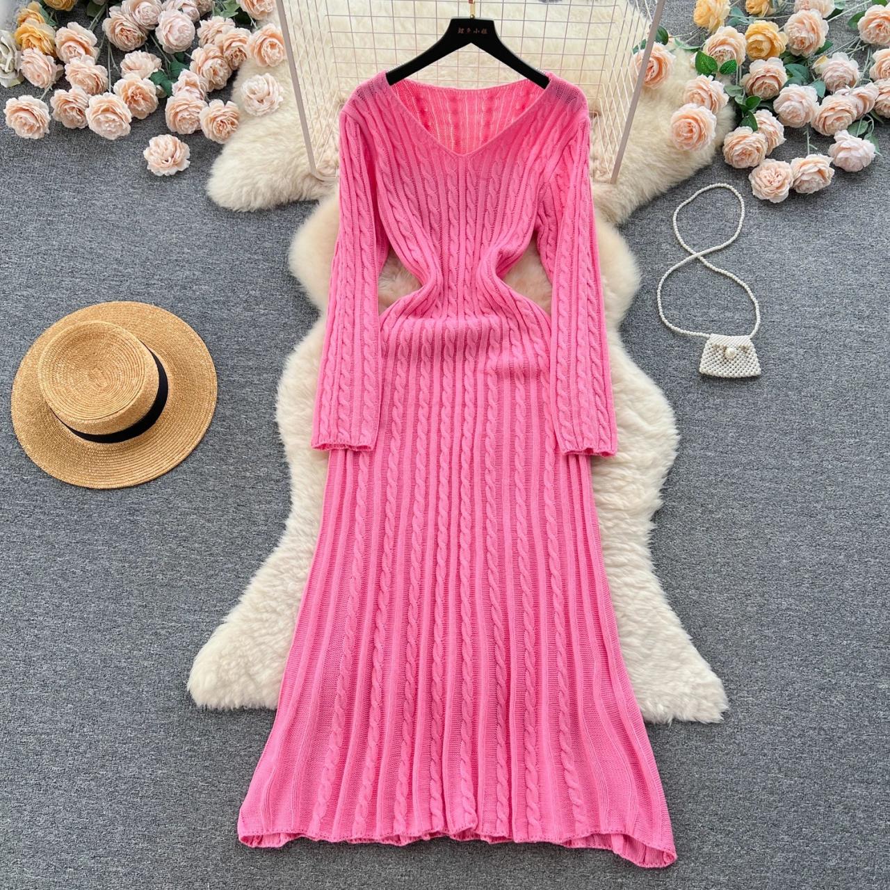 pink cable knit dress CAICJ98 Sweater Dress For Women Fall Women's Slim Fit Cable Knit Long  Sleeve Sweater Dress Pink,M