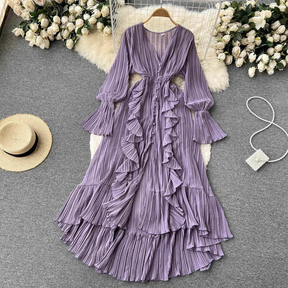 Flowy Purple Maxi Dress With Ruffle Details