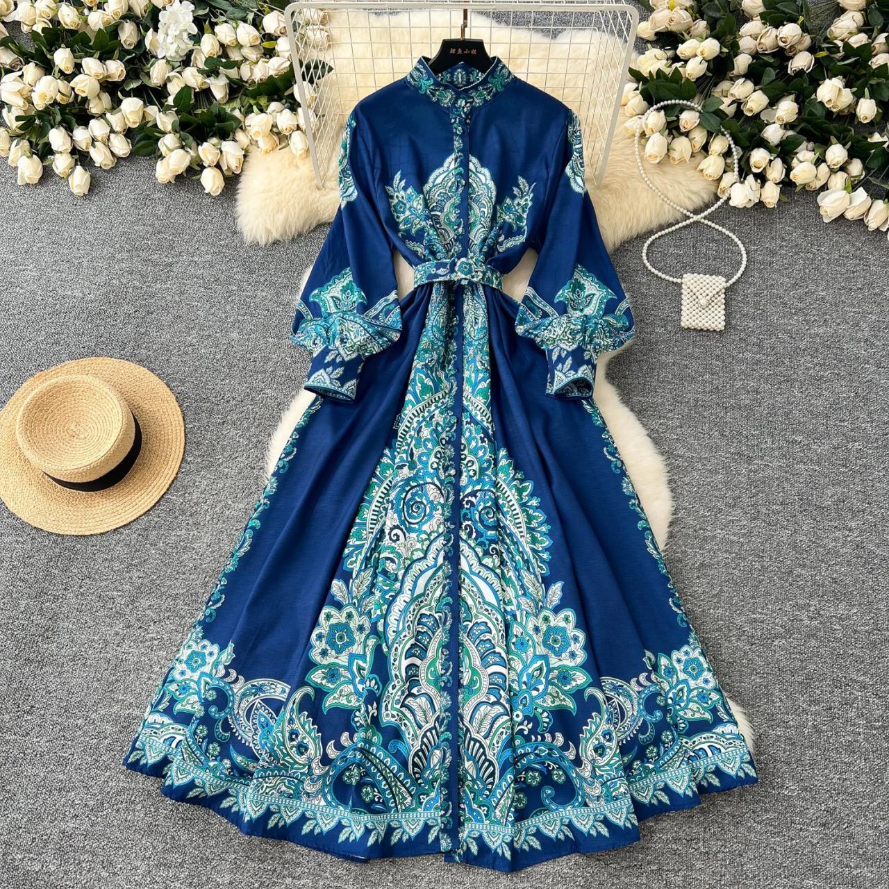 Floral Embroidered Long Dress With Bell Sleeves on Luulla
