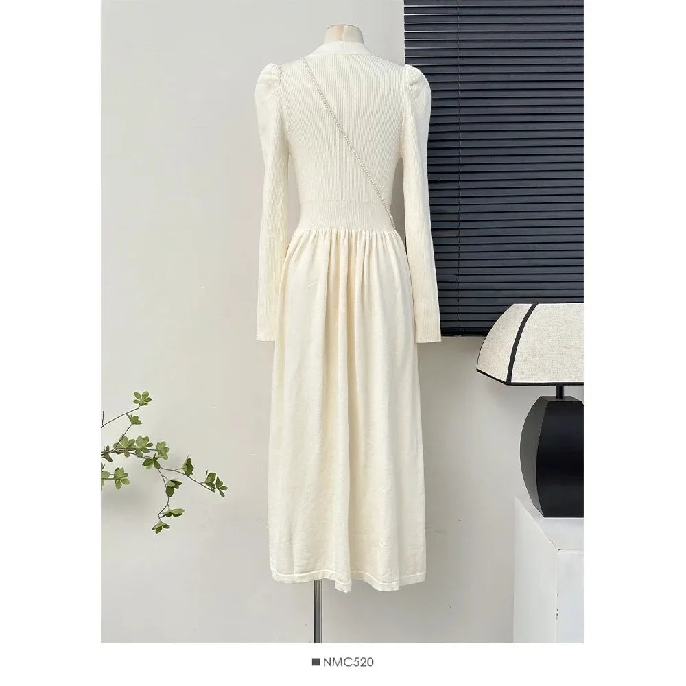 navy blue dress for baby girl 2023 Knitted Dresses for Women Hollow Out Solid Black A-Line Elegant Vestidos Elegant Fashion Autumn Winter Dress Korean
