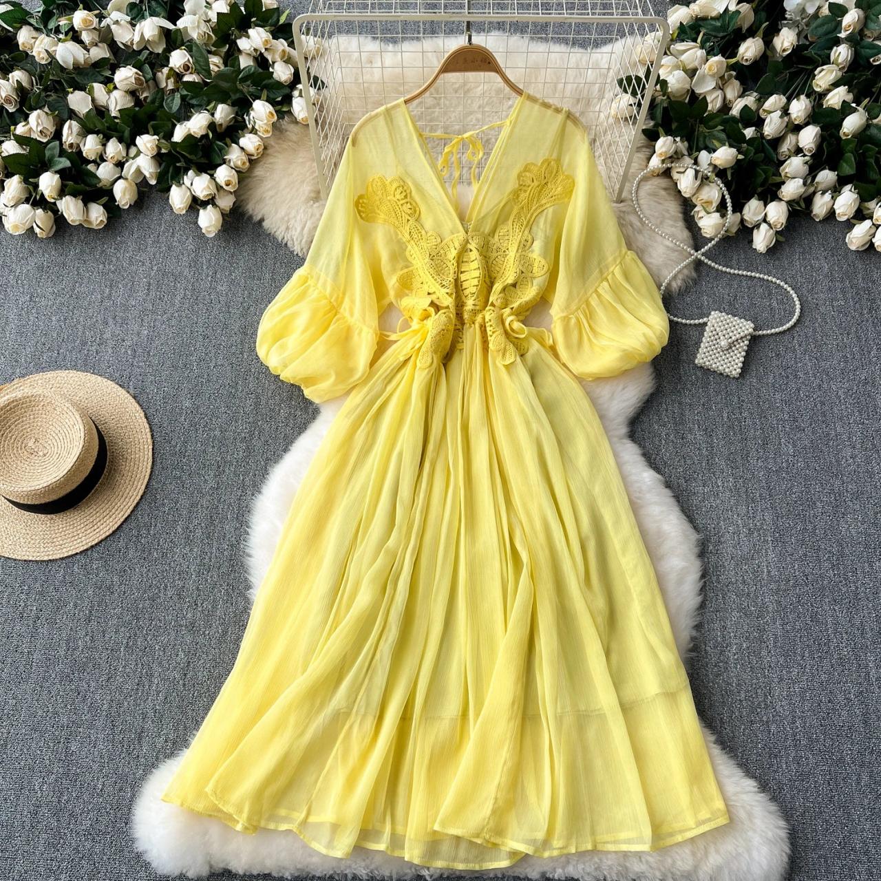 yellow bohemian dress Butter Yellow Embroidered Lenzing Ecovero Euroflax Midi Dress