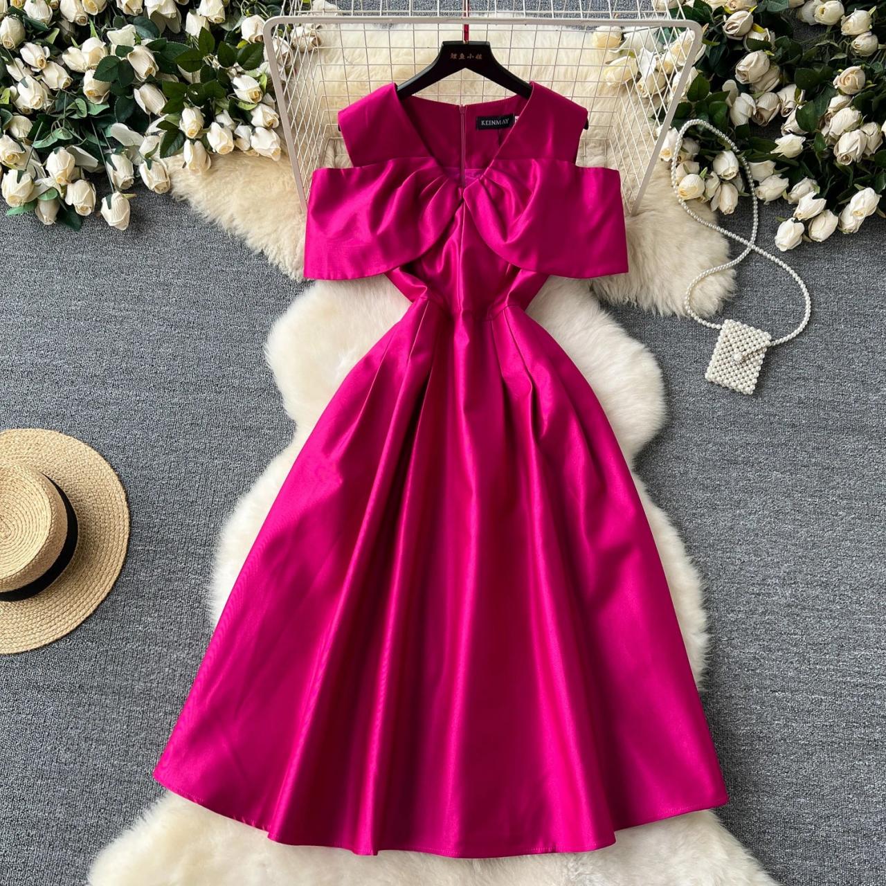 Chic Sexy Vintage Off Shoulder Pleated Elastic Bodycon Dress Fashion Women Summer Casual Slim Puff Dresses