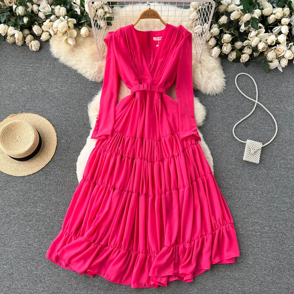 knee length dresses for ladies Coraline Pink Long Sleeve Maxi Dress - US 16 main image 1