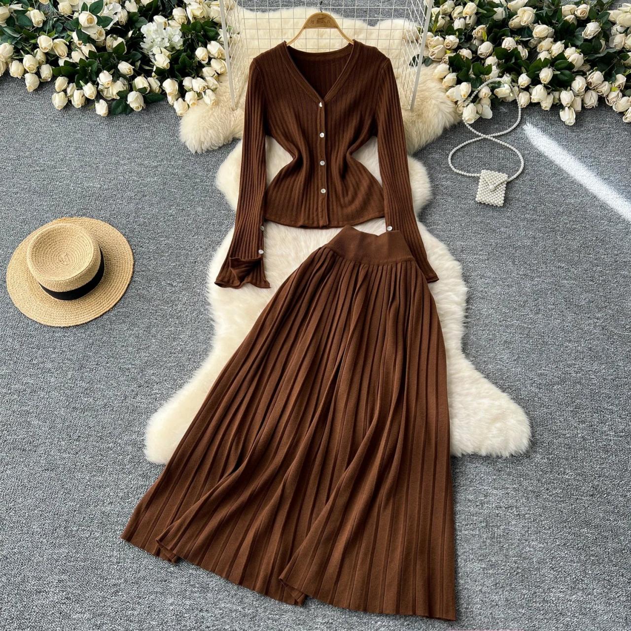 open lace back dress Ribbed Knit Dress And Cardigan Set – Micas
