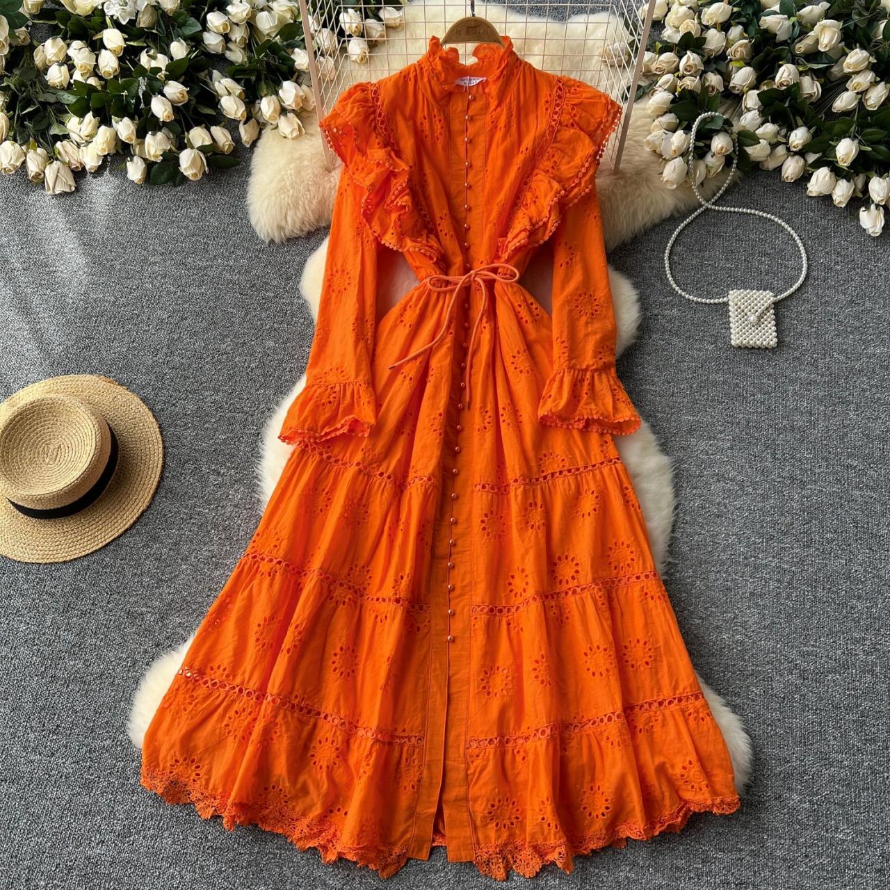 knee length dresses for ladies Rat & Boa Rio orange ruffle maxi dress main image 1