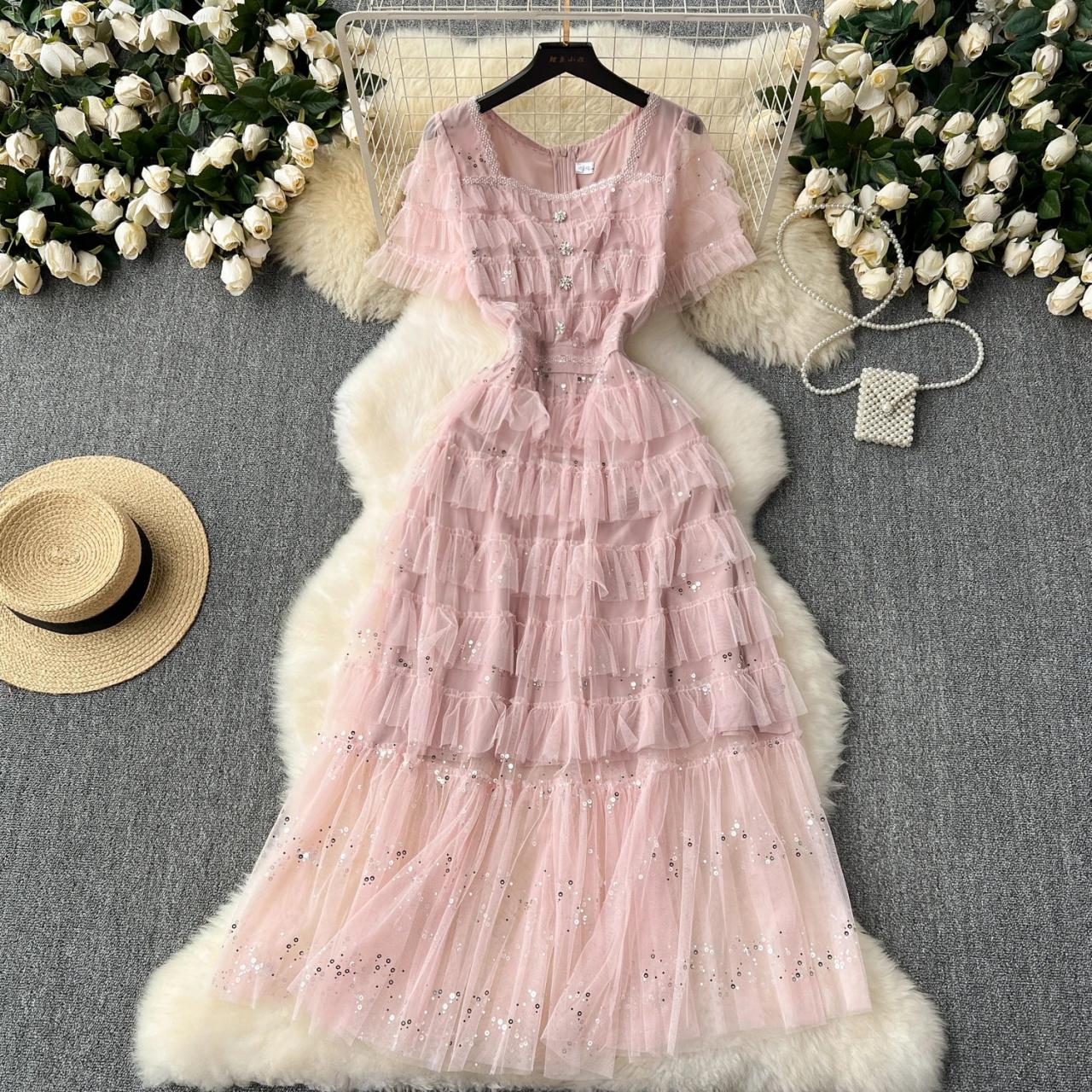 Chic Pink Sequins Tiered Dress Chic Pink Sequins Tiered Dress