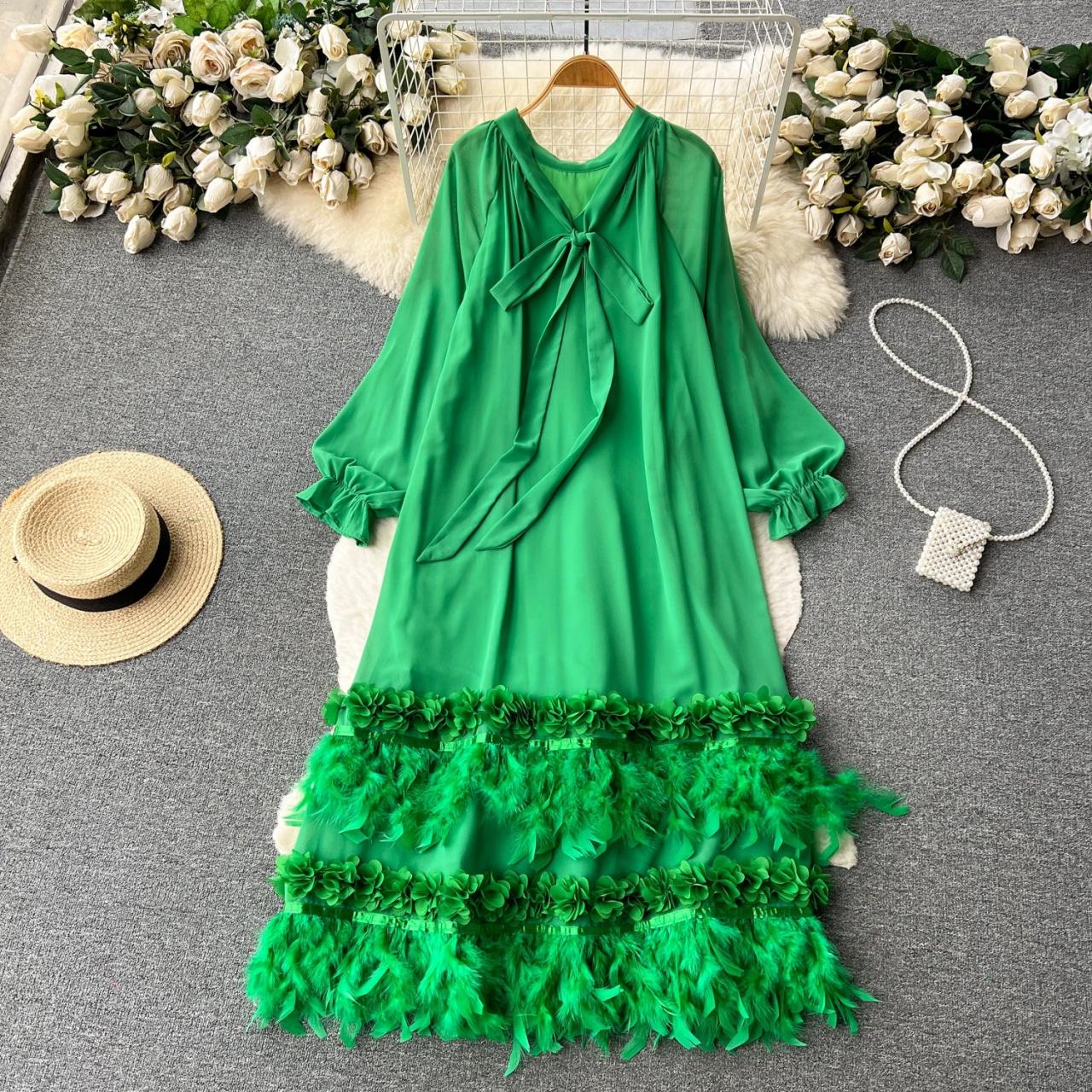 emerald green feather dress Lumiere Plumage Tulip Dress Emerald Green — Midi Dresses main image 1