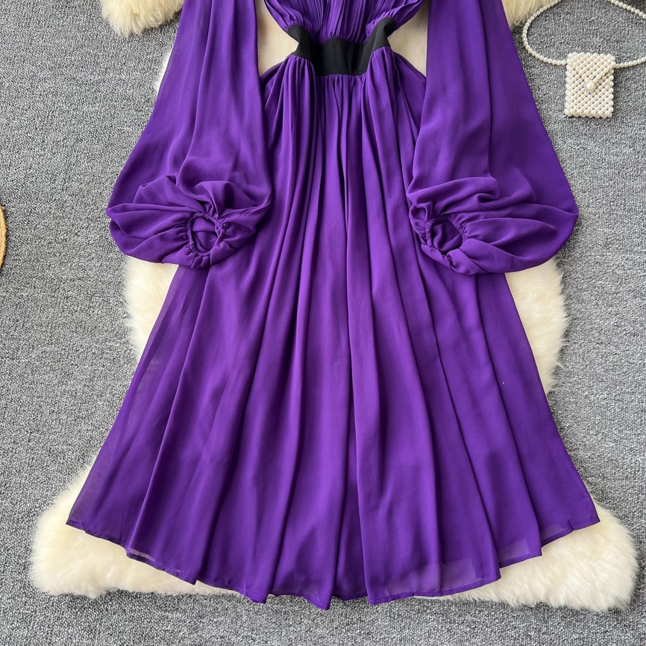Purple Maxi Dress With Long Puff Sleeves on Luulla