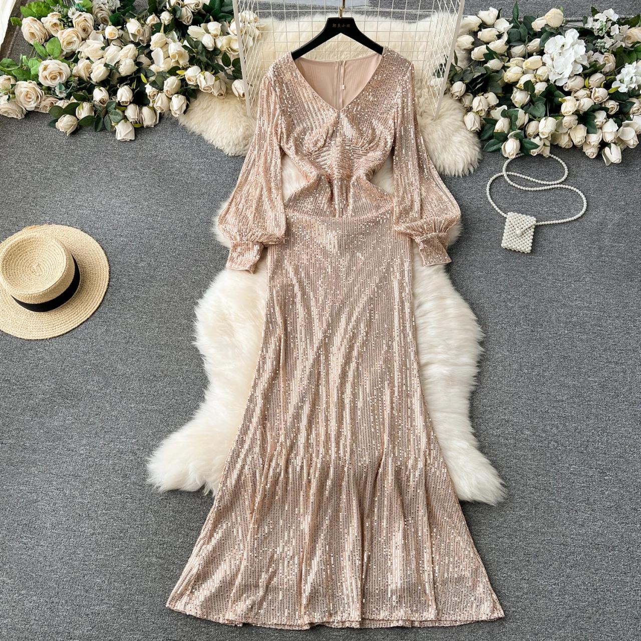 Sparkling Gold Maxi Dress With Sheer Accents