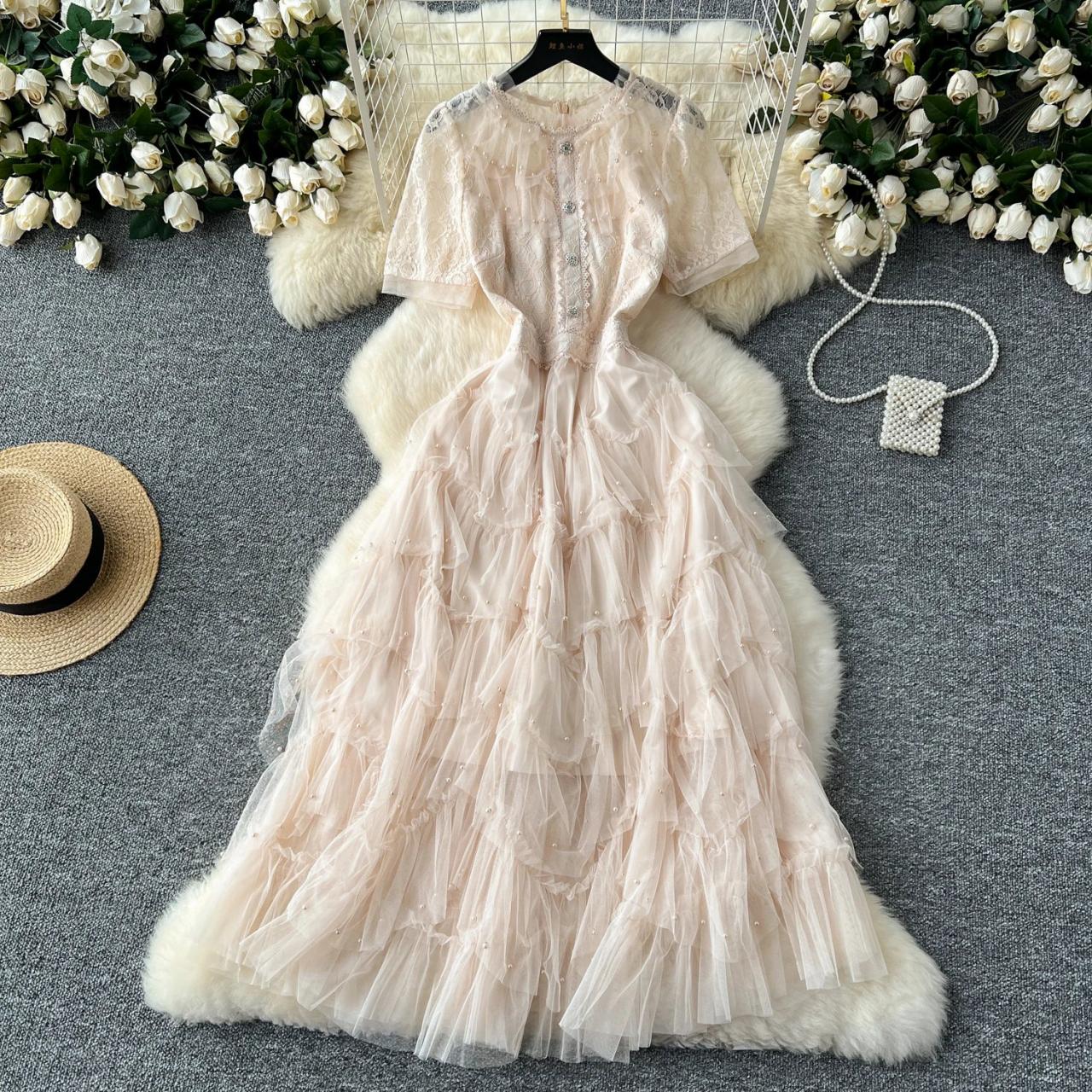Lace V-neck Lavender Maxi Dress With Ruffles on Luulla