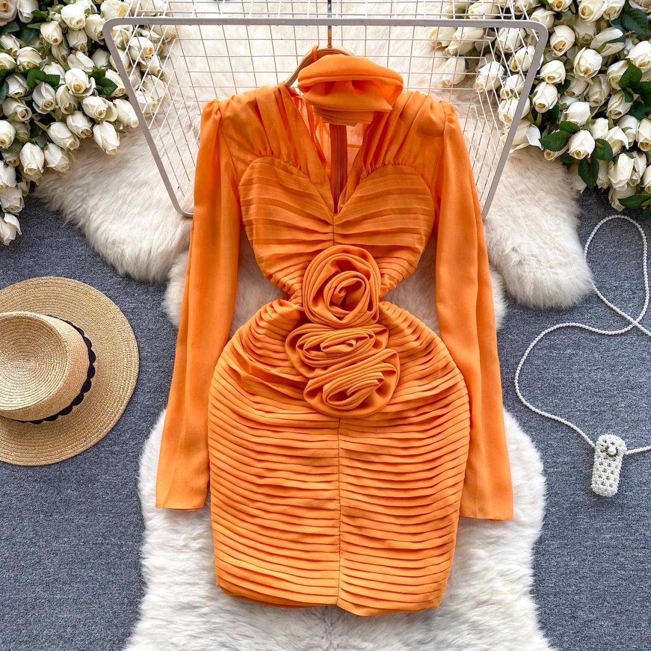 Orange ruched bodycon dress shop